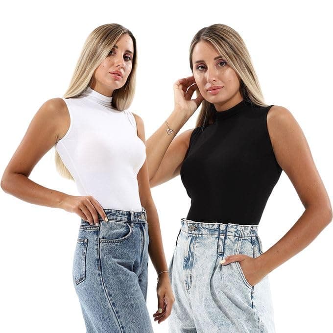 Mesery Set Of (2) Cottovega Plain High Neck Sleeveless Undershirt Shirt