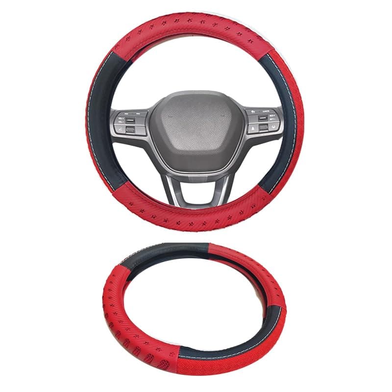 Car Steering Wheel Cover, Wear-Resistant Steering Wheel Cover, Non-Slip Car Wheel Protector (Black Red, Code:8527) - KaberTrade