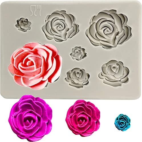 Roses Flowers Collection Fondant Candy Silicone Mold for Sugarcraft, Cupcake Toppers, Soap, Polymer Clay,Crafting Projects,Wedding and Birthday Cake Decoration Food preparation mold