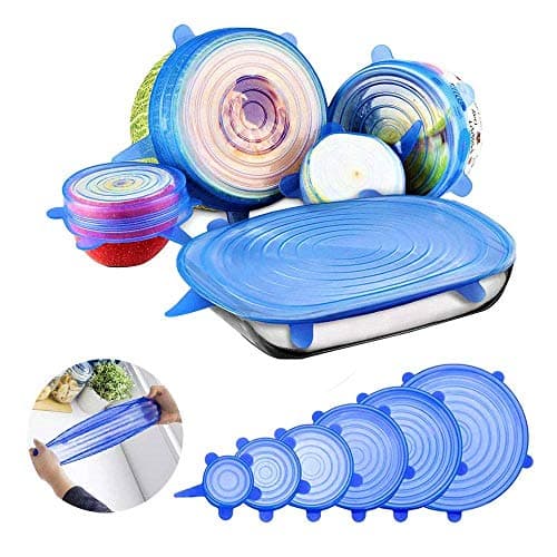Tdas Microwave Safe Silicone Lids for Bowls Cups Mug Glass Bowl Stretch Reusable Cover Multi Various Size Kitchen Food Safety Set of 6 (Blue) Container lid