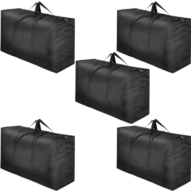 110L Large Clothes Storage Bag - High Quality Fabric, Sturdy Zippers, Storage Bags for Blankets and Clothes, Under Bed Storage Box for Comforters, Blankets - Set of 5 - Black