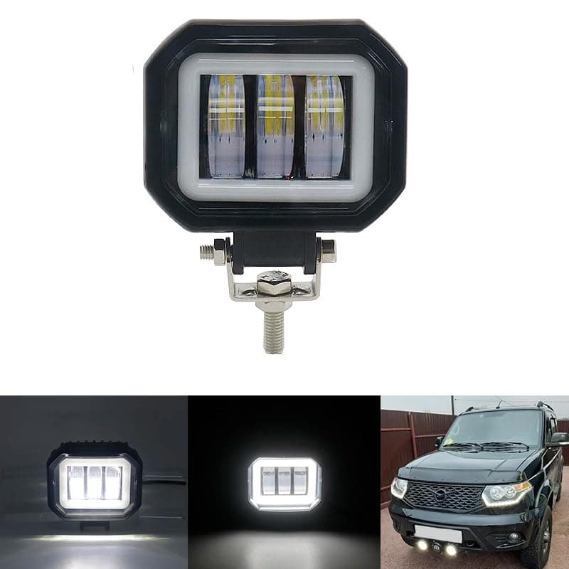 Fog Lights for Motorcycle Car Truck Car Truck with Angel Eyes LED Headlight or Rear Fog Light Daytime Driving Fog Light (1 Piece, White Frame Red Light Code:8696) KaberMisr 2020