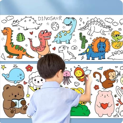 Generic Drawing Roll Coloring Paper, 220x30cm, 11 Sheets, 8 Colors, 1 Brush, 2 Glitter Glues, Safe Premium Paper, Ideal for Doodling, Coloring, Drawing, Graffiti, Crafting, Educational Activities Art media paper