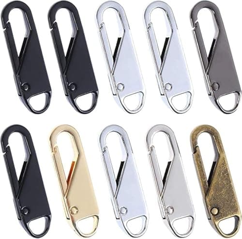 DW 10 Pieces Zipper Pull Tab Replacement Metal Handle Zipper Extender Handle Fixer 10 Zipper Pull Zipper Tag Cord Pull Extension for Backpack Jacket Handbag (Black, Gold, Silver) Zipper fastener