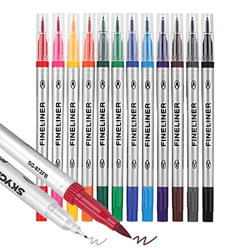 JFSJDF Dual Tip Marker Pens, 12 Colors, Fine & Brush Tips, Coloring, Drawing, Artistic Activities for Adults Marking pen