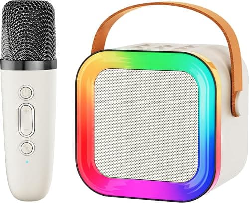Mini Karaoke Machine with Bluetooth Speaker - Wireless Microphone Portable Kids Karaoke Device with LED Light Voice Changer Birthday Gift Toy for Girls and Boys 4-12 Years