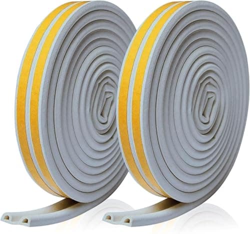 Circle M Weather Strip, 2-Roll Set with 5m Each, Self-Adhesive Sound Proofing Design, Light Grey