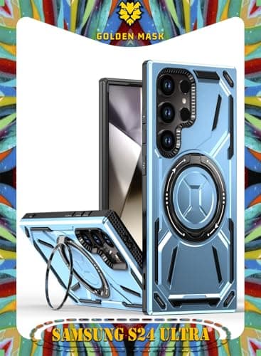 GOLDEN MASK For Samsung Galaxy S24 Ultra Armored II Series Magnetic Holder Phone Case (Blue) Cellular phone case