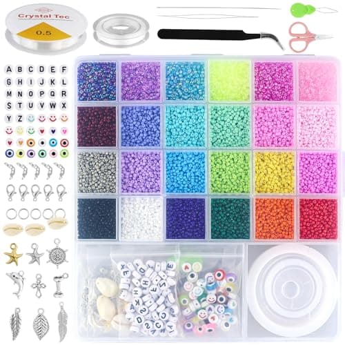 17000pcs Jewelry Making Kit,24 Colors Glass Seed Beads,2mm Friendship Bracelet Beads, with Rich Accessories,for Bracelet Necklace DIY Crafts Gift for Girls