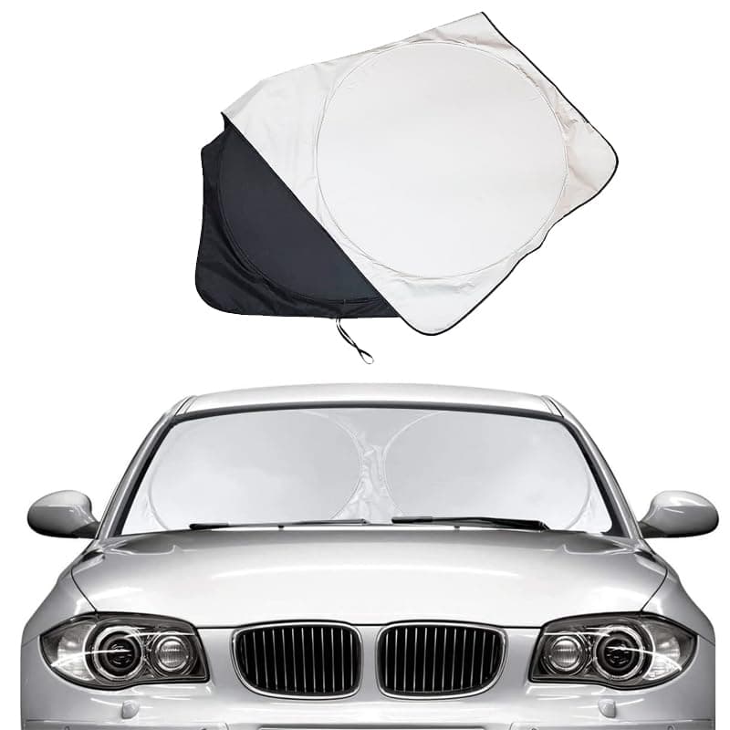 KaberTrade KaberTrade Car Windshield Sun Shade Foldable Sunshade UV Rays Protector Keep Car Cool (Round Silver Face Black Face, 140 * 65cm Code:8482) Vehicle interior shade