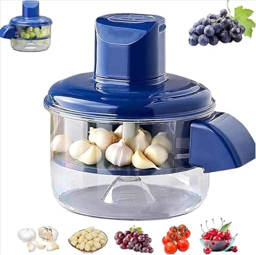 Garlic Peeler, Automatic Fruit and Vegetable Skin Remover with 5 Stainless Steel Blades, Compact ABS Kitchen Prep Tool, Blue, EL-1174 Garlic press