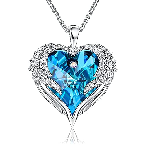 NEWNOVE Angel Wings Heart Necklaces for Women, Valentines Day Gifts for Her, Romantic Gifts for Wife Grandma Mom and Girlfriend, Anniversary Birthday Gifts for Her, Crystal, austria crystals- multi