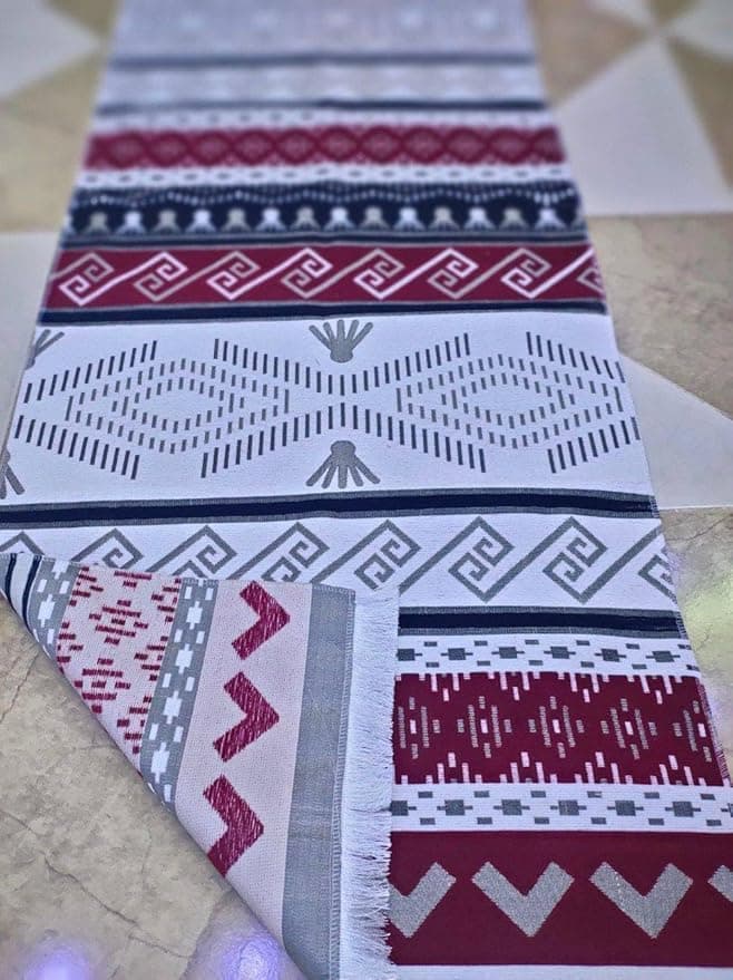 Generic Decorative Tasseled Area Rug, Geometric Arabic Pattern, Grey and White, 70 x 195 cm .br (red)