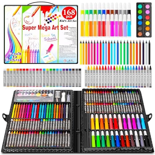 Rocamdo Art Supplies Drawing Kit, 168-Pack Art Set Drawing Sets Coloring Art Kits, Arts and Crafts for Kids Ages 6-8 9-12, Art Supplies for Girls Ages 8-12, Creative Gift Art Box for Kids Adults