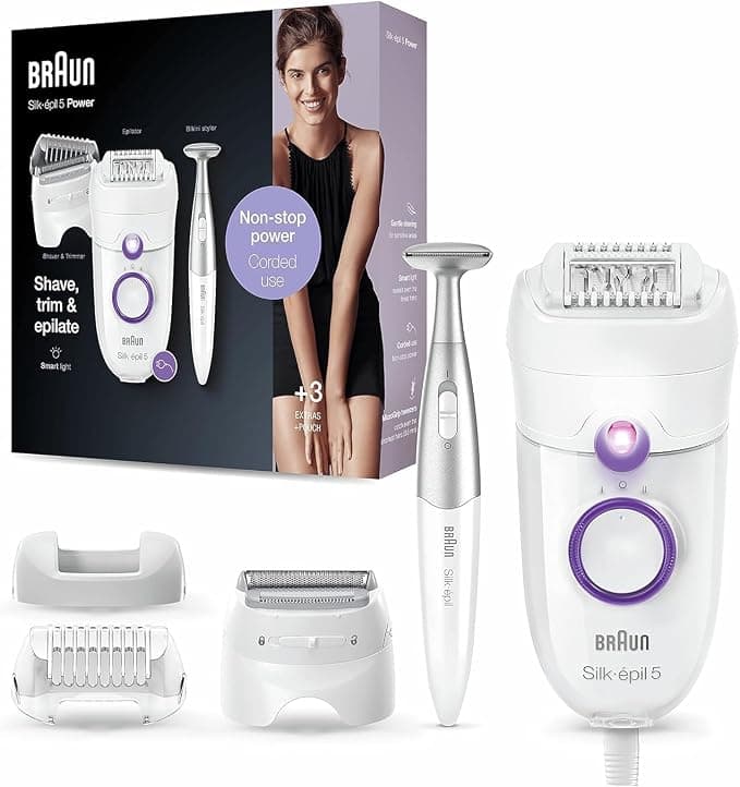Braun Silk-épil 5 Power Epilator with Attachments Dry White and Purple - 5825