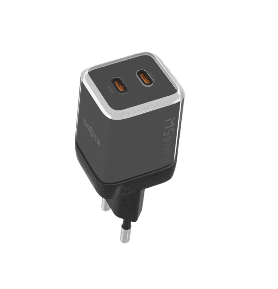 ZeroTech Crystal Wall Charger , 2 Ports Type C , 45 Watt 5 Volt Black Grey - ZA-45B