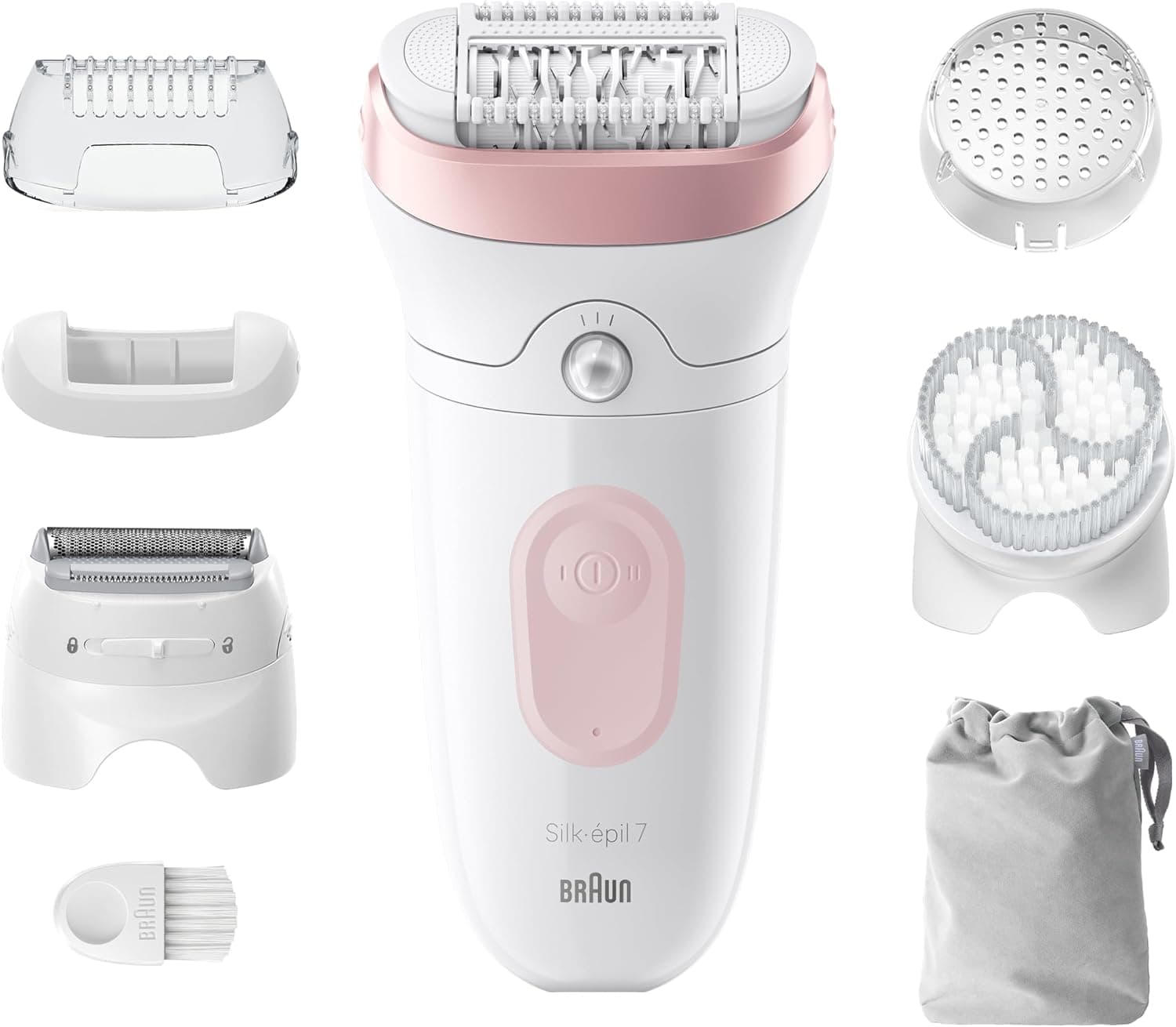 Braun Silk-épil 7 Epilator with Attachments Wet & Dry White Pink - SE7‑060