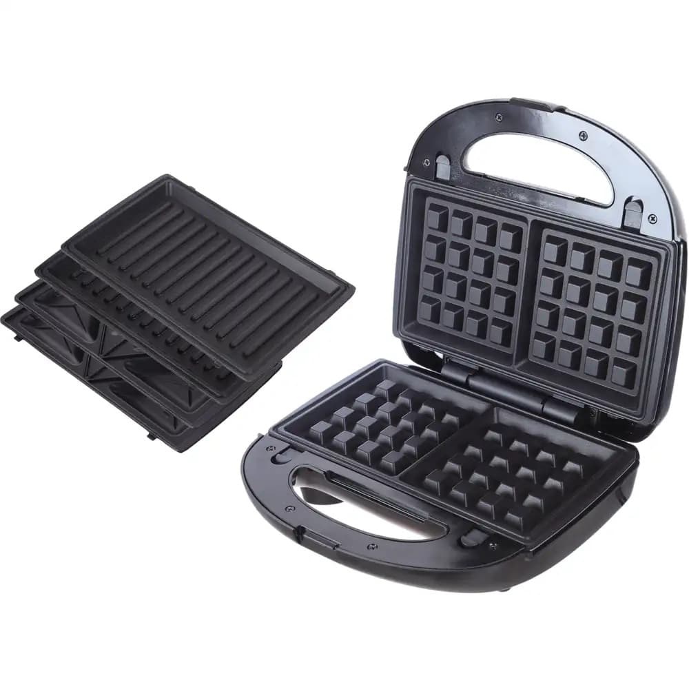 Zada Sandwich, Grill and Waffle Maker 800 Watt Black Silver - ZWF-803