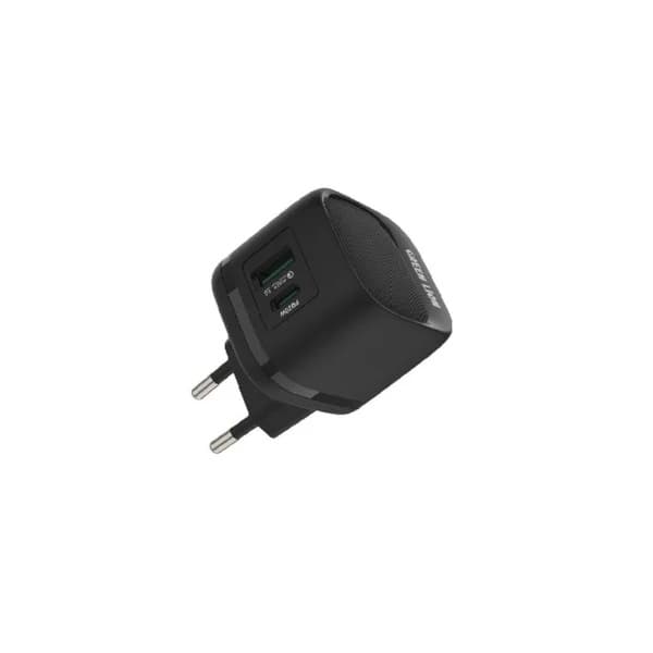 Green Lion Wall Charger , 2 Ports Dual Ports Type C and A , 20 Watt Black - GNPDQ2EUWCBK