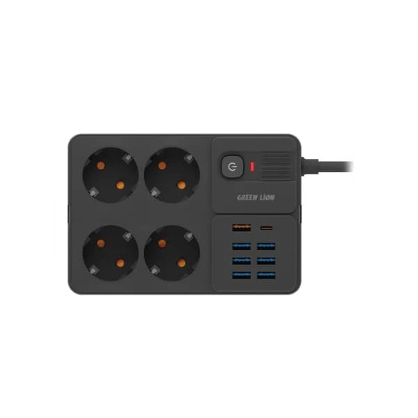 Green Lion Power Socket ,4 Ports ,USB-A, USB-C ,3250 Watt ,Black - GNPS7UPDEUBK