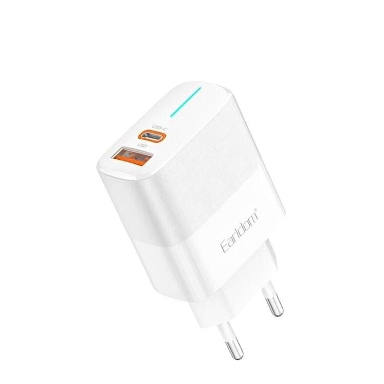 Earldom USB-A + USB-C Wall Charger, 38 Watt, 2 Ports, White - EU32C