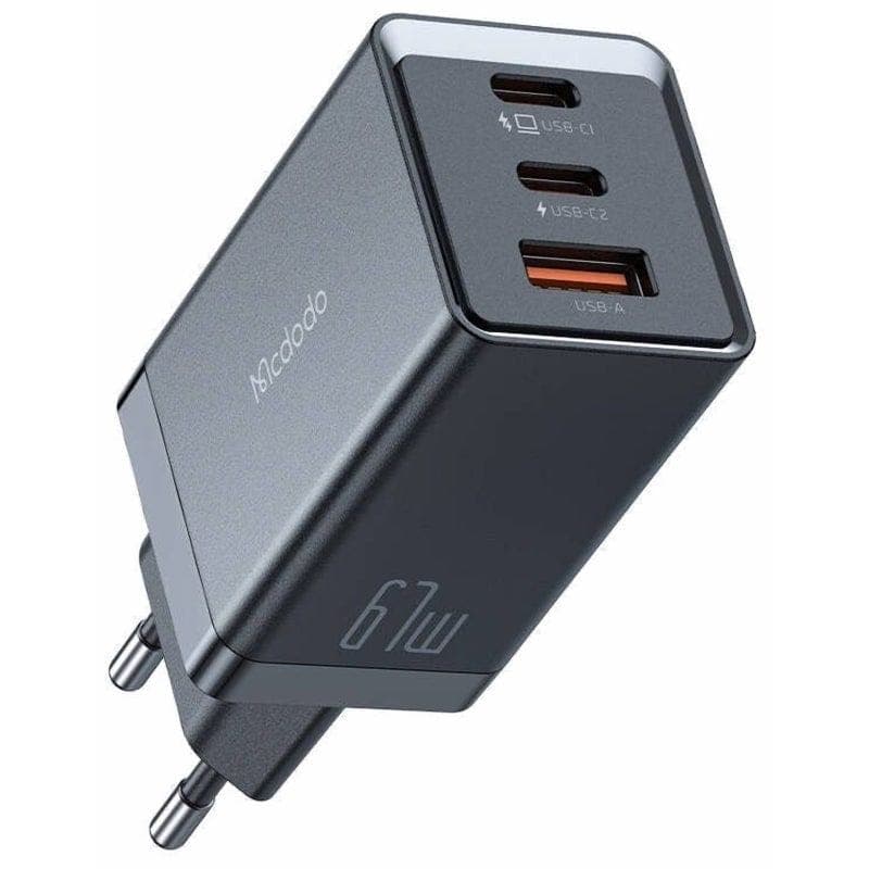 Mcdodo USB-A + 2 USB-C Wall Charger, 67 Watt, 3 Ports, Black - CH-1541