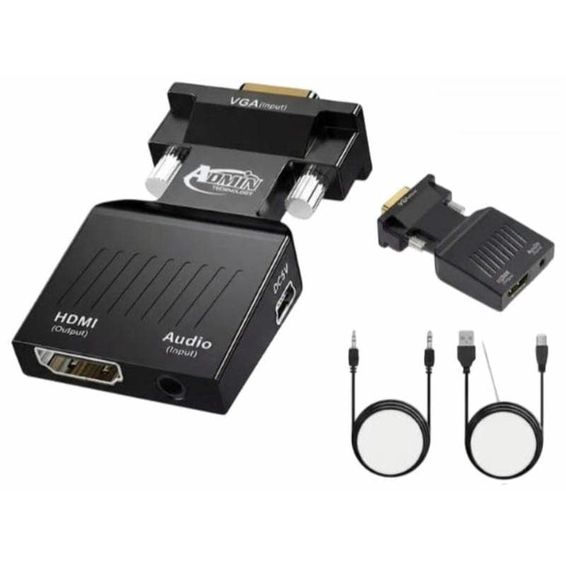 VGA Female to HDMI Male-Compatible Adapter with 3.5mm Audio Cable, 1080P - Black