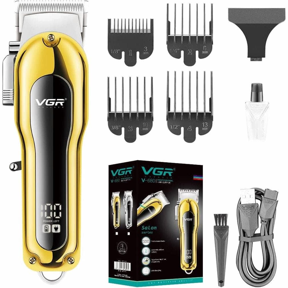 VGR Professional Salon Series Digital Rechargeable Rechargeable Hair Clipper, Gold - V-680