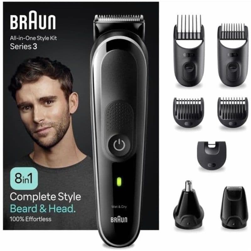 Braun All-In-One Style Kit Series 3 8 in 1 Rechargeable Grooming Kit, Black - MGK3440