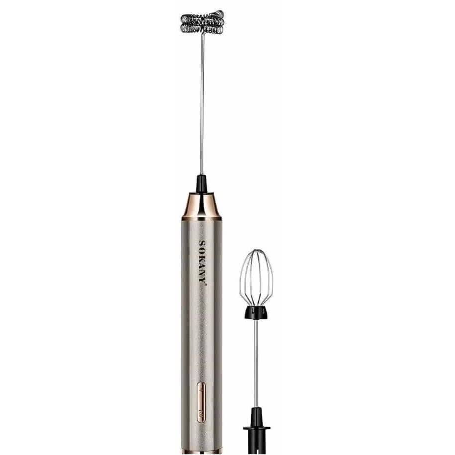 Sokany 2 In 1 Rechargeable Milk Frother And Egg Beater, 1200 mAh, Silver Gold - SK-02018 (International Warranty)