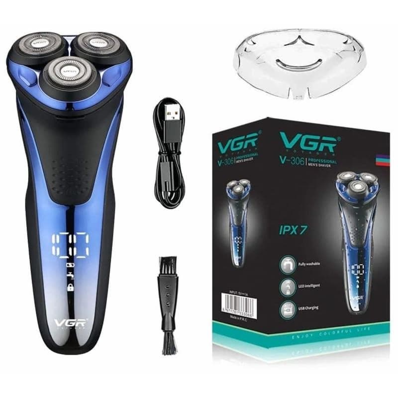 VGR Professional Rechargeable Digital Wet and Dry Foil Shaver, Blue Black - V-306