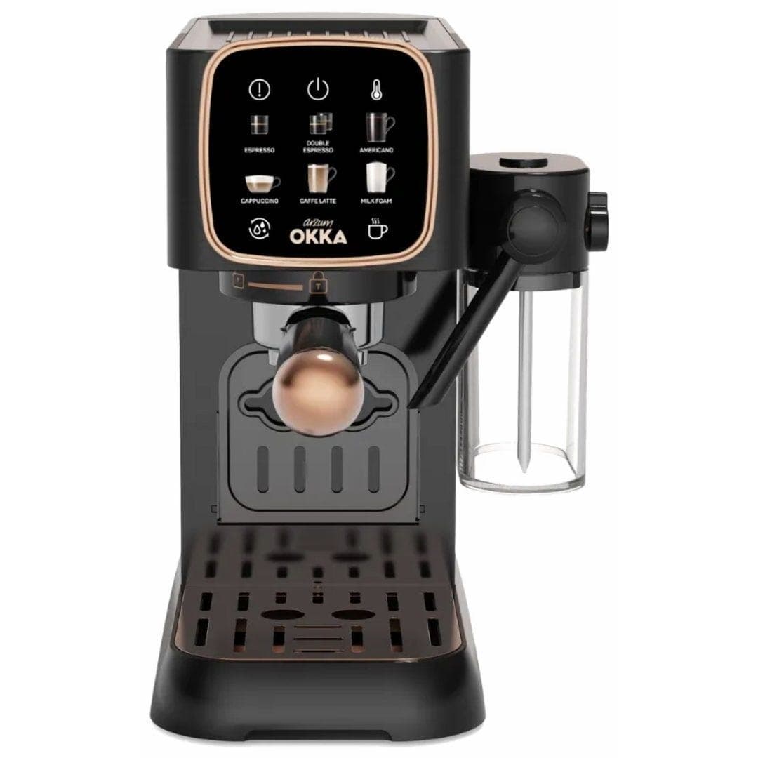 Arzum OKKA Solo M Semi Automatic Espresso Coffee Machine, 1628 Watt, 15 Bar, Black Copper - OK0032-0400
