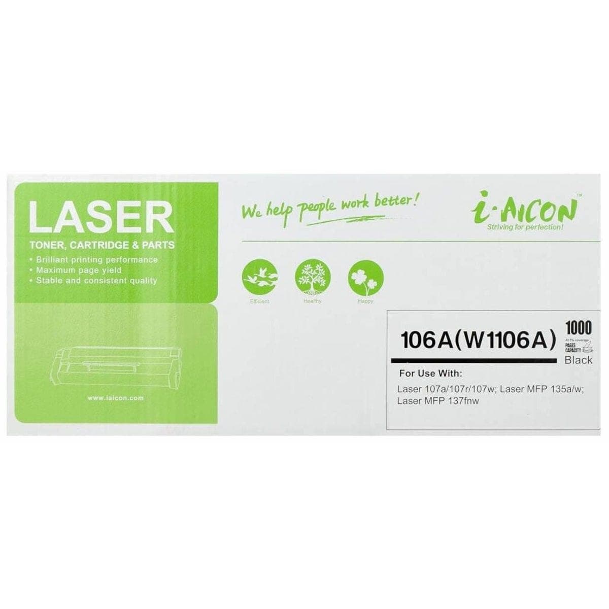 iAICON Ink Cartridge for HP Printers, 1000 Page, Black - 106A(W1106A)