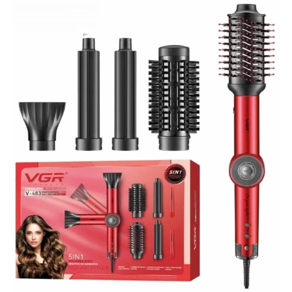 VGR 5 IN 1 Hair Styler, 1300 Watt, Red - V-483 ( International Warranty )