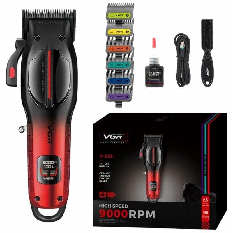 VGR Professsional Digital Rechargeable Clipper and Trimmer, Red Black - V-026 ( International Warranty )