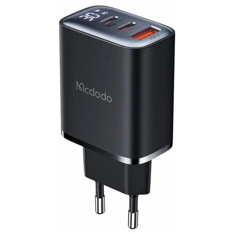 Mcdodo Digital USB-A + 2 USB-C Wall Charger, 30 Watt, 3 Ports, Black - CH-2180