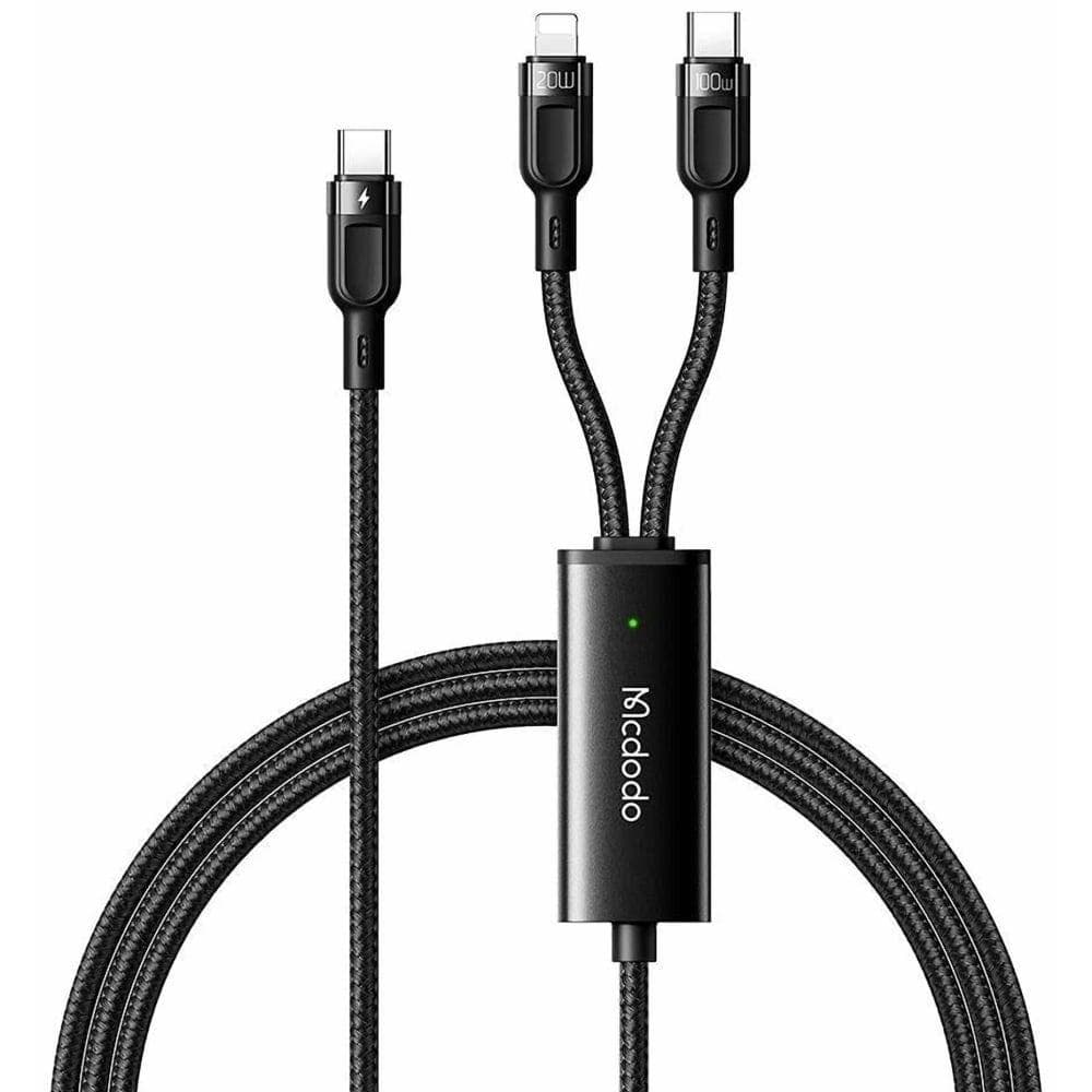 Mcdodo 2 In 1 USB-C to USB-C + Lightning Data Cable, 1.2 Meter, 100 Watt, Black - CA-8780