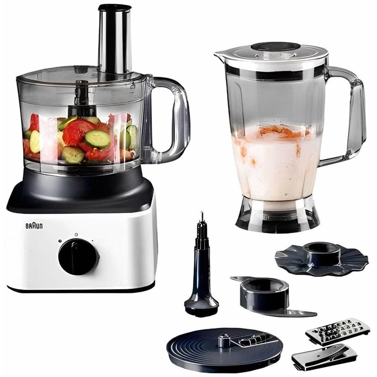 Braun Food Processor, 750 Watt, 2.1 Liter, White Black - FP 0132 ( International Warranty )