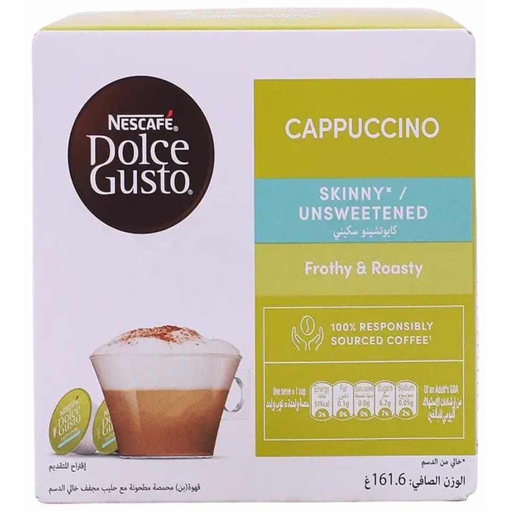 Nescafe Medium Roast Cappuccino Skinny Espresso Coffee Capsules for Dolce Gusto Coffee Machines, 16 Capsules - 161.6 g
