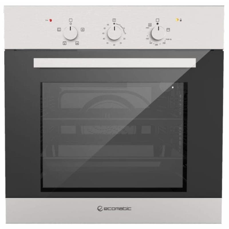 Ecomatic Built-In Gas Oven With Electric Grill, 60 cm, 64 Liter, Stainless Steel Glass Black - G6405T