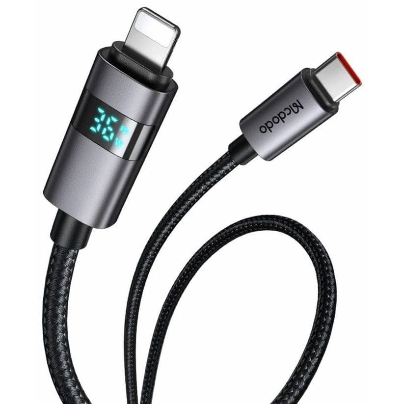Mcdodo Horizontal Digital USB-C to Lightning Cable, 1.2 Meter, 36 Watt, Black - CA-6570