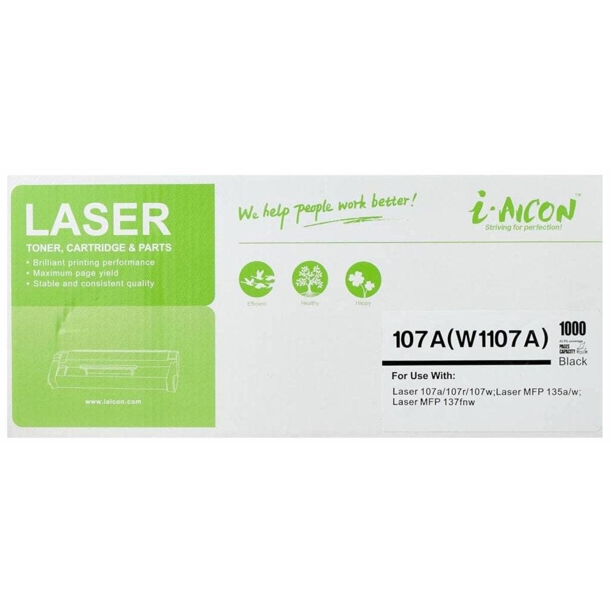 iAICON Ink Cartridge for HP Printers, 1000 Page, Black - 107A(W1107A)