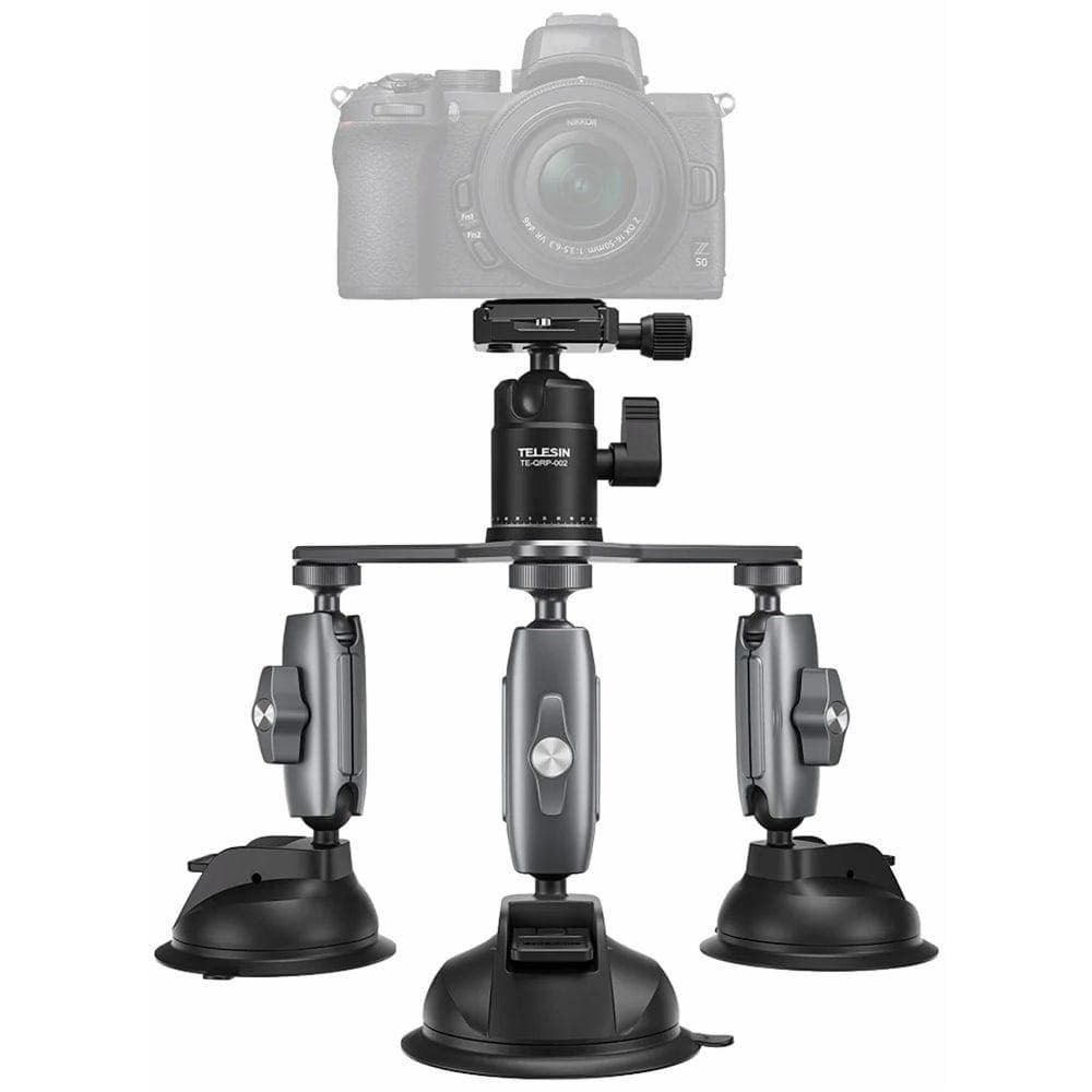 TELESIN Three Arm Suction Cup Mount For Digital Camera, Black - TE-TSB-001