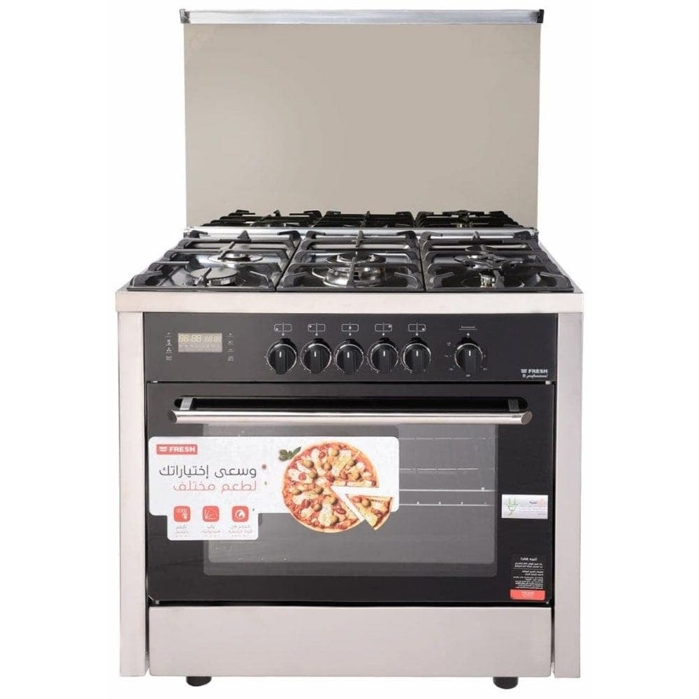 Fresh Professional Digital Gas Cooker With Grill and Oven, 5 Burners, 90 cm, Black - 12294