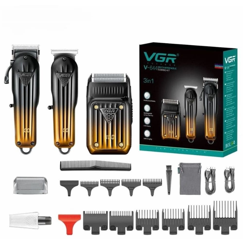 VGR Professional Combo Kit 3 IN 1 Rechargeable Wet and Dry Hair Grooming Kit, Gold Black - V-644