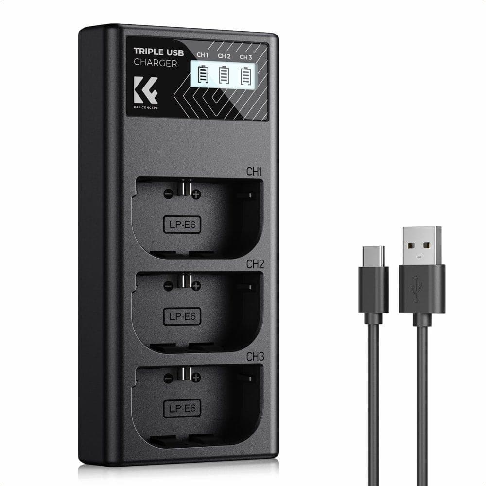 K&F Camera Battery Charger for LP-E6NH Batteries, 8.4V, 3 Slots, Black - KF28.0062