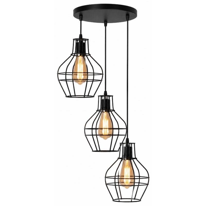Modern Pendant Light, 3 Lamp - Black