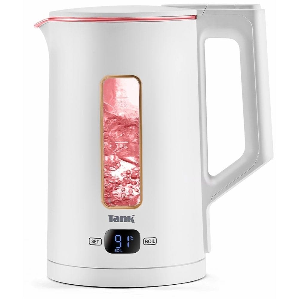 Tank Safe Touch Digital Glass Electric Kettle, 1.5 Liter, 1500 Watt, White Rose Gold - DG-2338-ES