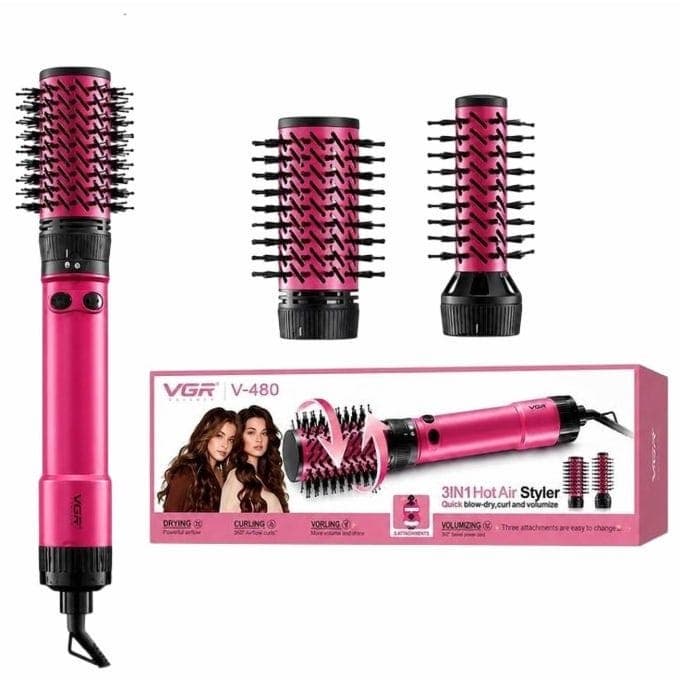 VGR Professional Hot Air Hair Brush, Pink - V-480